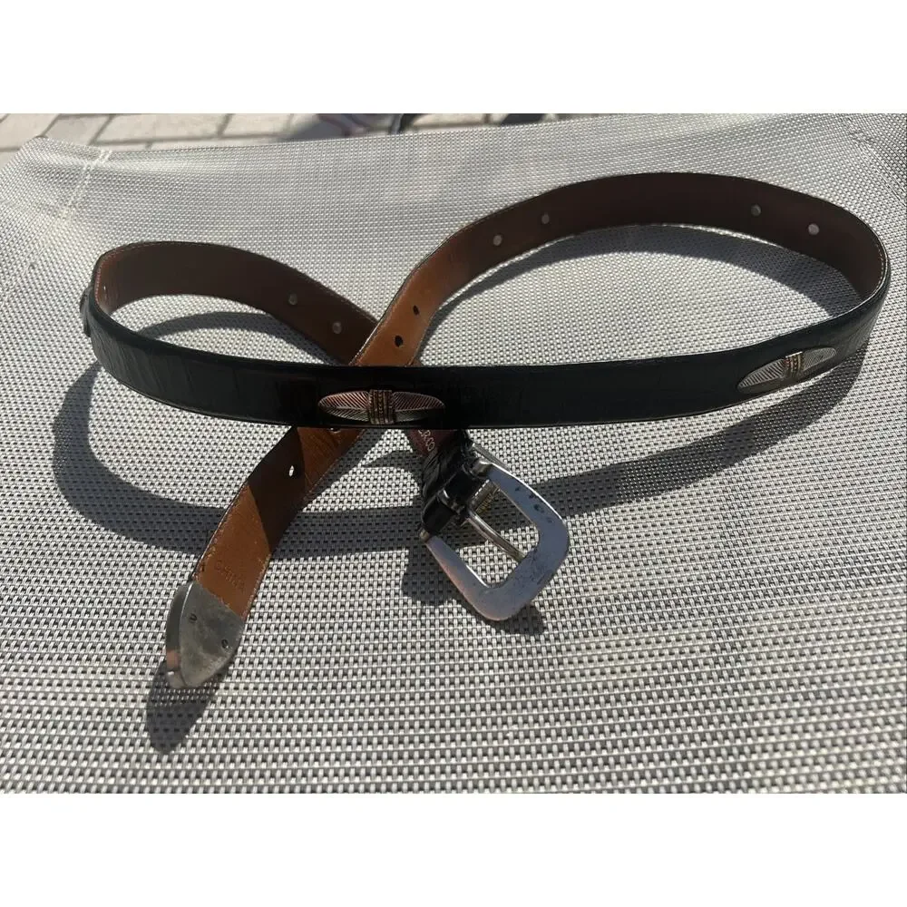 Arden Leather Co Men’s Size 42 Black Italian Croco Calfskin Belt EUC